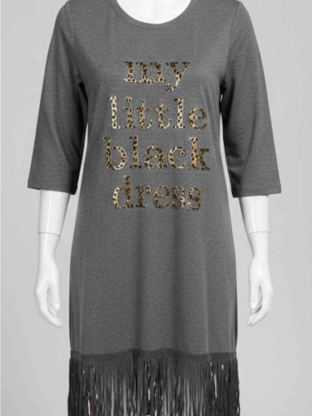 Grey Fringe Tunic Dress with Leopard Text